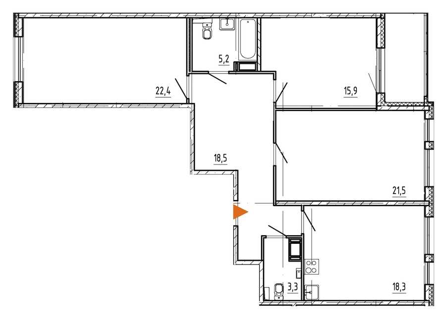 Трехкомнатная квартира в Эталон ЛенСпецСМУ: площадь 107.9 м2 , этаж: 11 – купить в Санкт-Петербурге